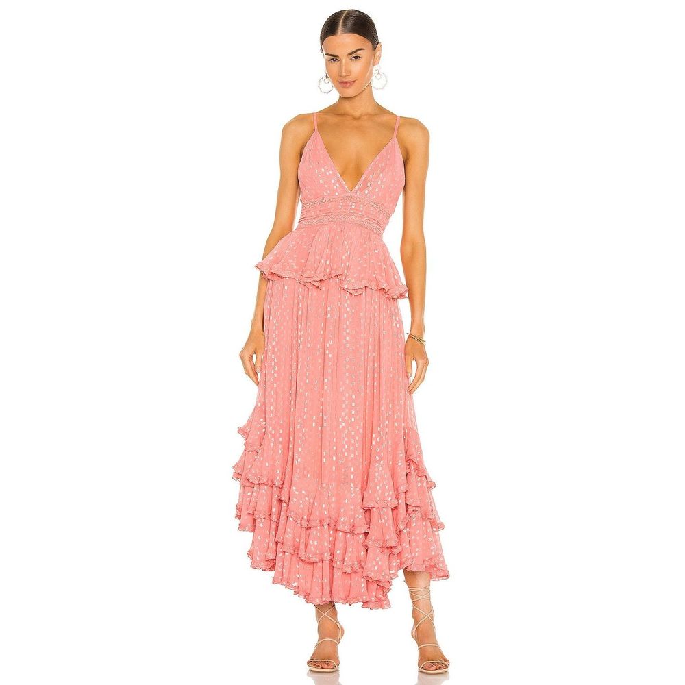 New *FLAW* ROCOCO SAND Aria Maxi Dress in Peach Size S REVOLVE MSRP $453